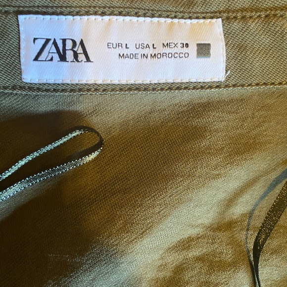 Zara Cute Fall Olive Green Mini Button Dress Made Morroco & Long Sleeve Sz Lg - Picture 3 of 5